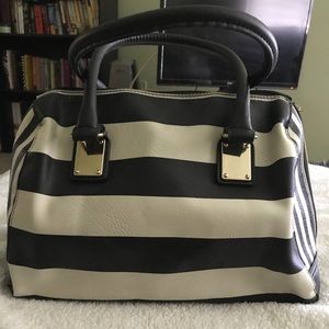 black and white striped handbag
